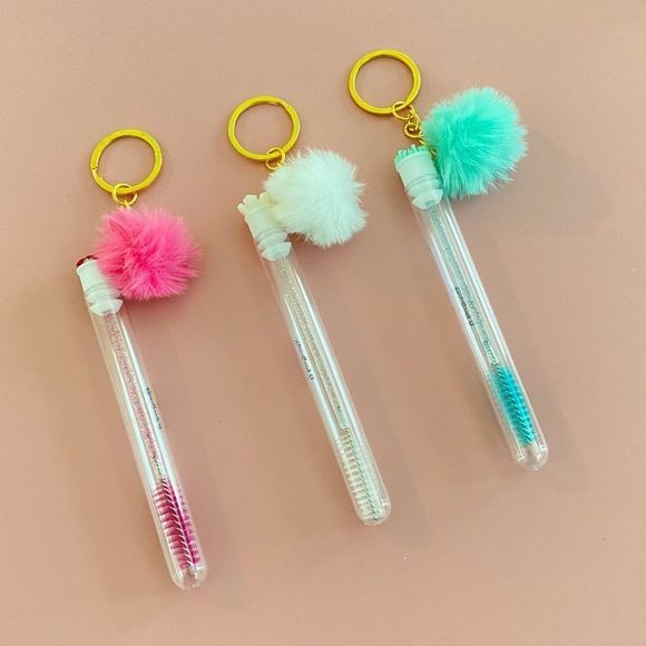 3pcs Tube Eyelash Brush/Spoolie with Furball & Gold Keychain | Mascara Wand - Picture 1 of 6
